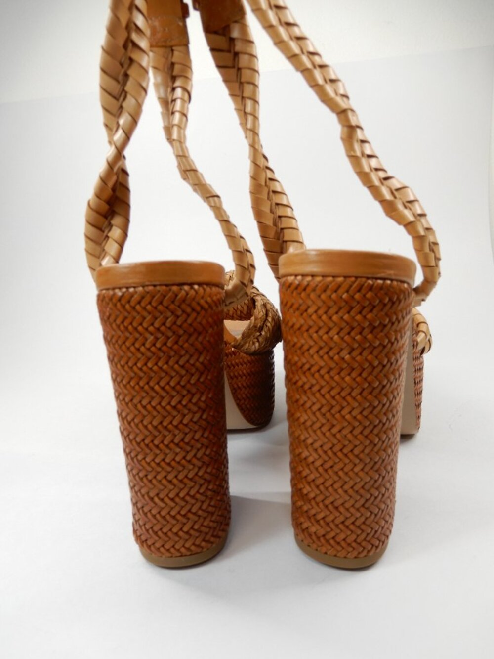 Schutz Khari Chunky Platform Sandals Size 6.5 Brown Woven Block Heel NEW - Picture 10 of 16